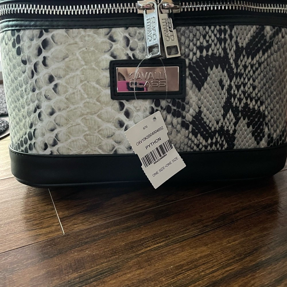 Cavalli - Nwt, faux, black, and snake print makeup bag/travel bag.